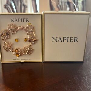 NWT Napier Gold tone Bracelet and Earring Set with Amber Accents
